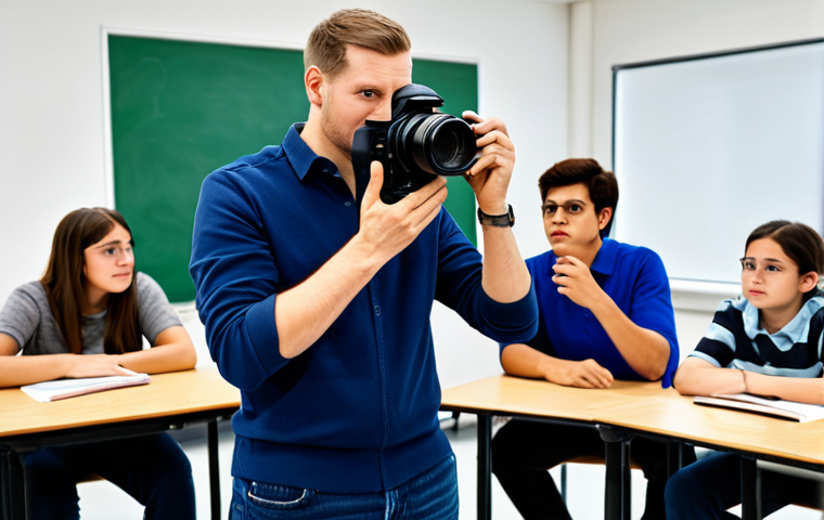 **

"A professional photographer, fully clothed in appropriate attire, holding a camera at a photography workshop, surrounded by students, modern classroom setting, safe for work, appropriate content, perfect anatomy, natural proportions, professional photography, well-formed hands, proper finger count, family-friendly."

**