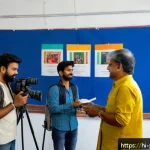 Home 18 사진 자격증 취득 후 네트워킹 방법 - A vibrant scene inside a modern photography workshop in an Indian city, featuring diverse photograph...