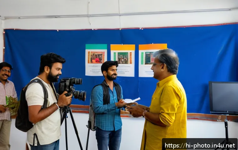 사진 자격증 취득 후 네트워킹 방법 - A vibrant scene inside a modern photography workshop in an Indian city, featuring diverse photograph...